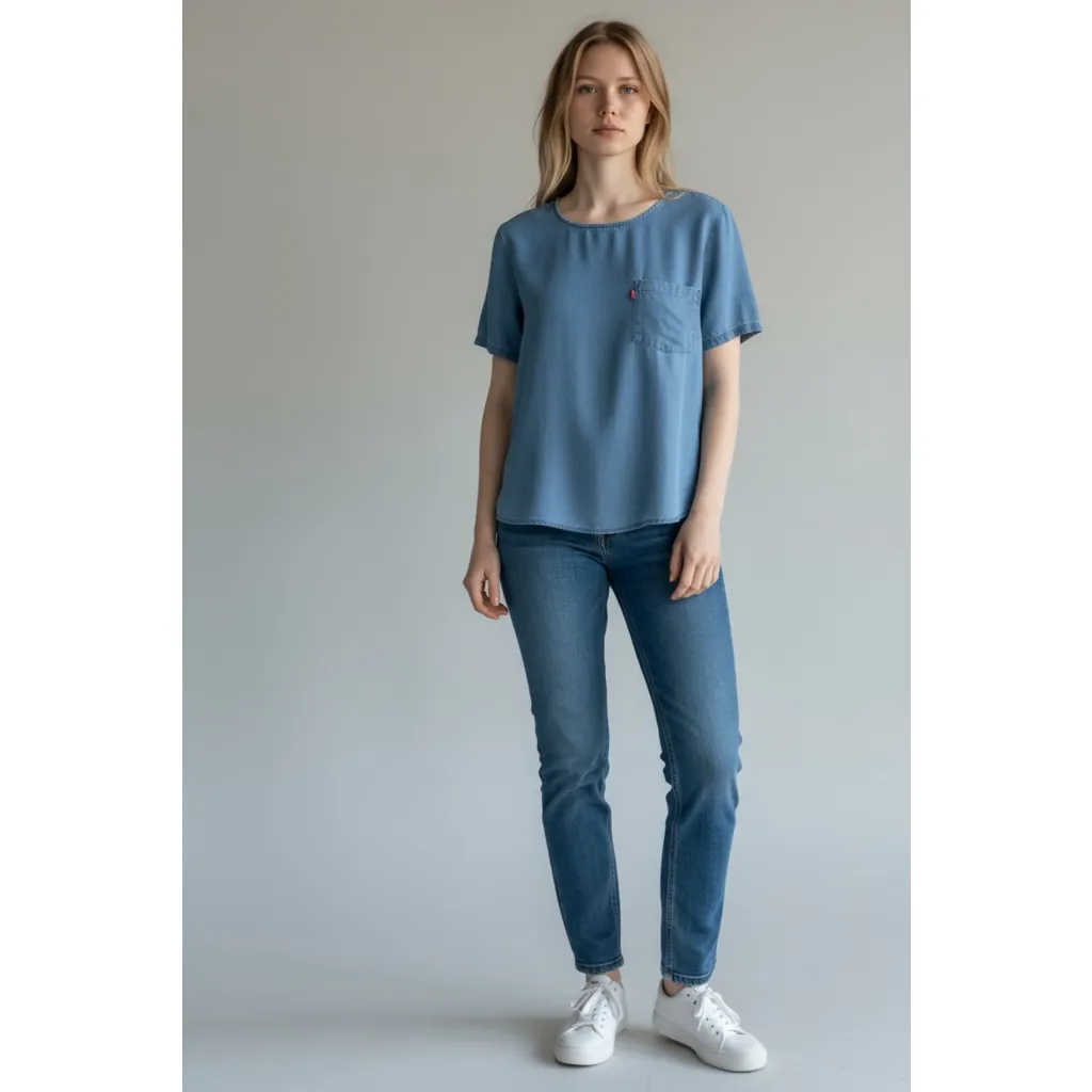 Levi’s Women’s Blue Denim Short Sleeve Top Medium - Image 3