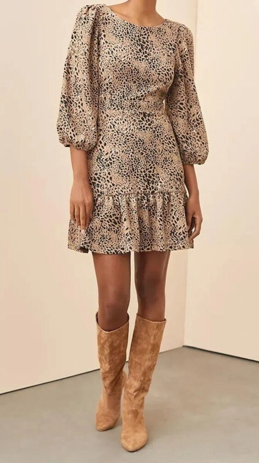 Anthropologie Maeve Knit Cut-Out Mini Dress Size 4 AnimalPrint Autumn - Image 5