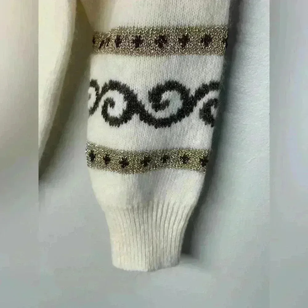 NEW | Vintage 80s/90s Cervelle Wool/Fur Metallic Sweater | Cream & Browns | M Brown Size M - Image 4