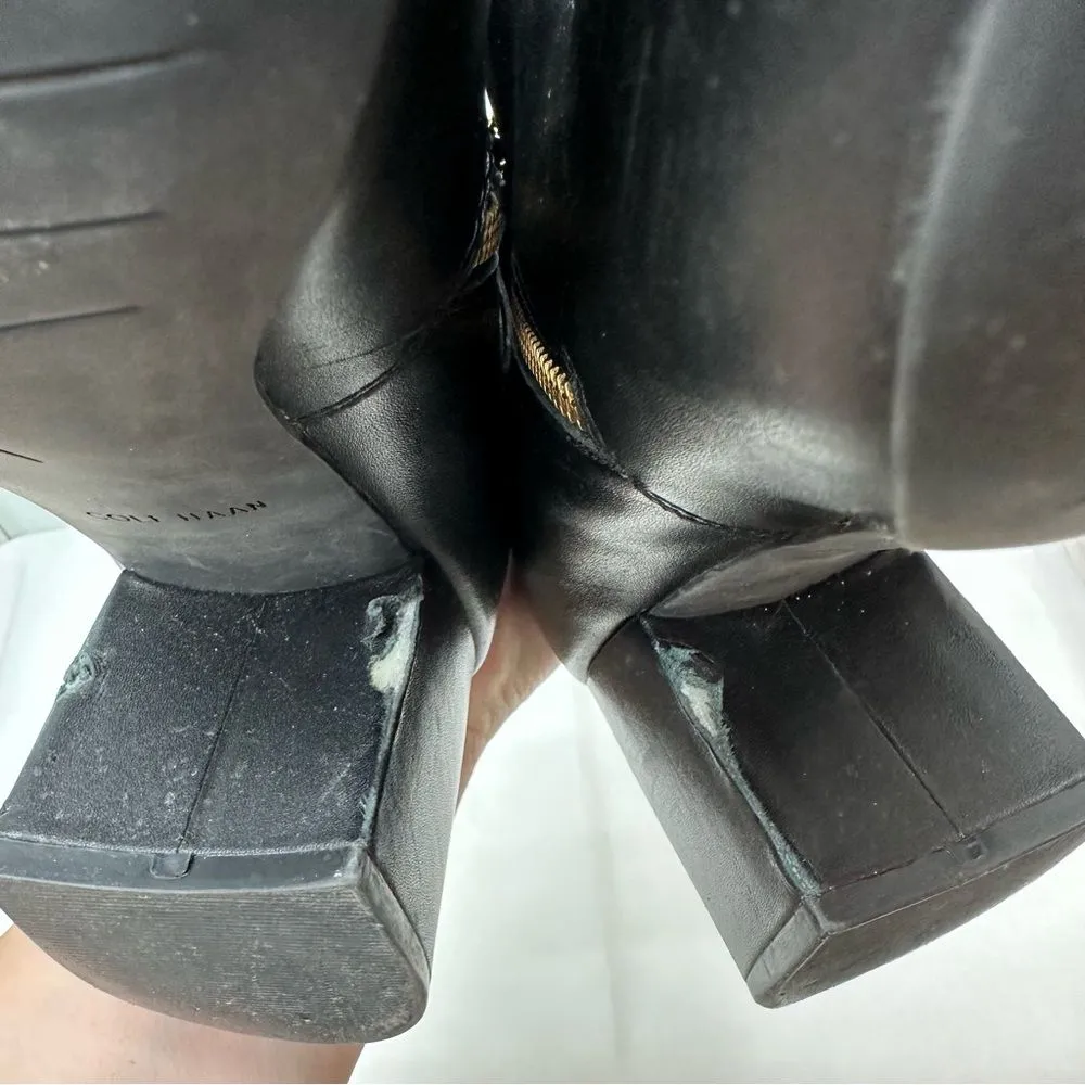 Cole Haan classic black leather booties with‎ gold zipper accents women's 9 - Image 10