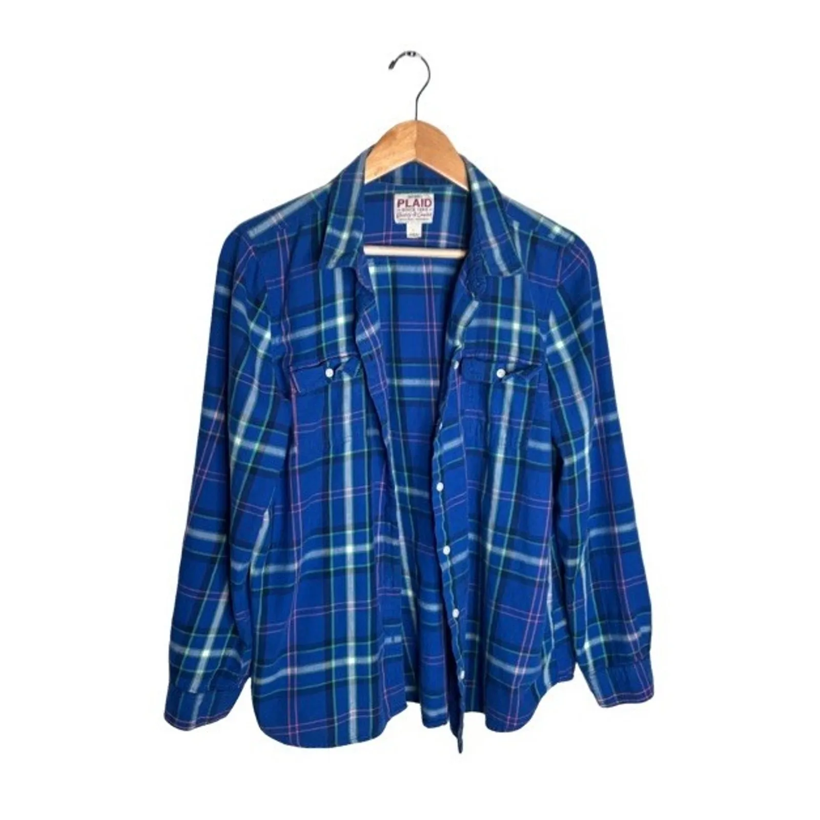 Old Navy PLAID Button Up Size Large Blue Green Pink Soft Lightweight Casual - Image 2