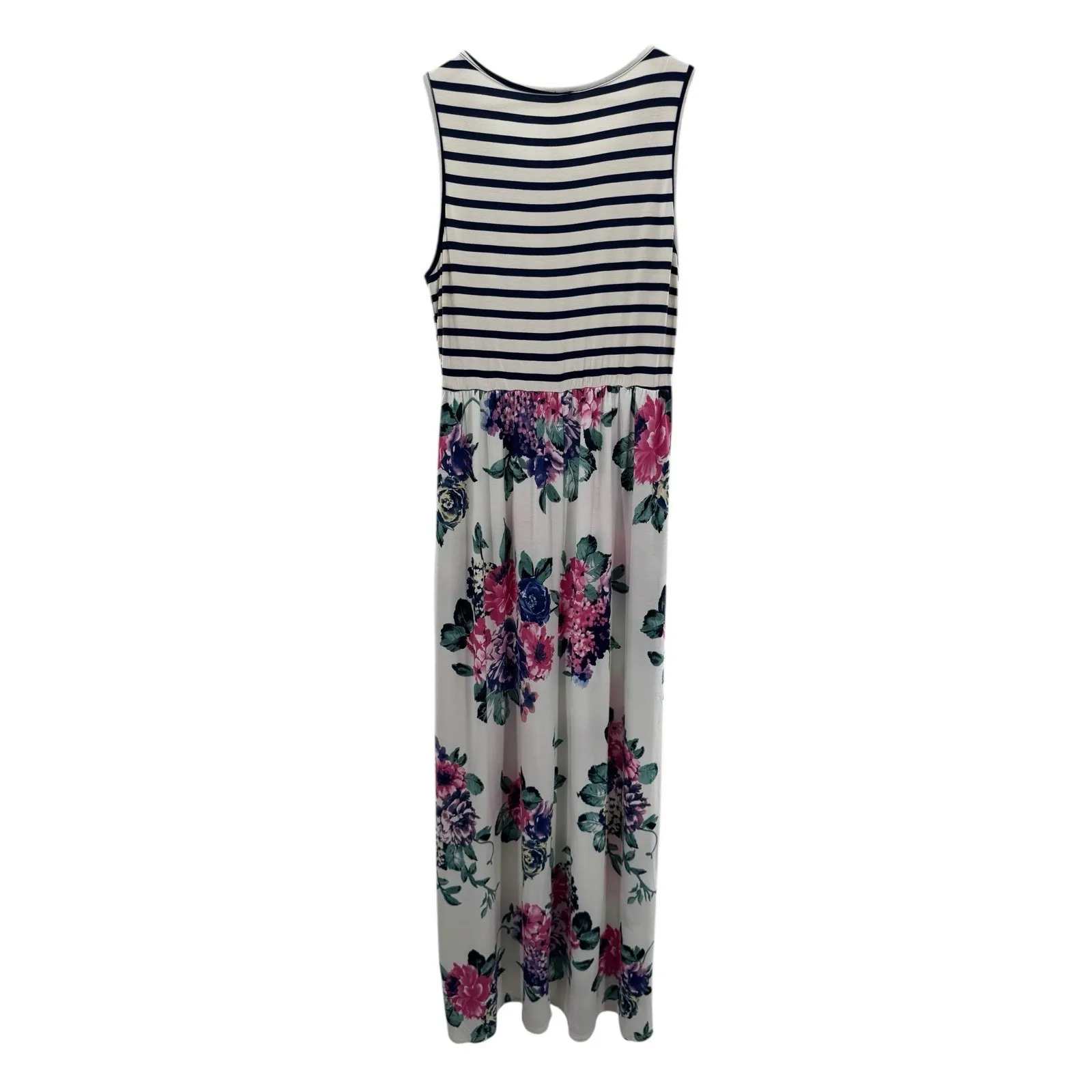 Striped‎ Floral Maxi Dress Medium Boho Knit Stretch Casual Boutique Style Comfy - Image 6