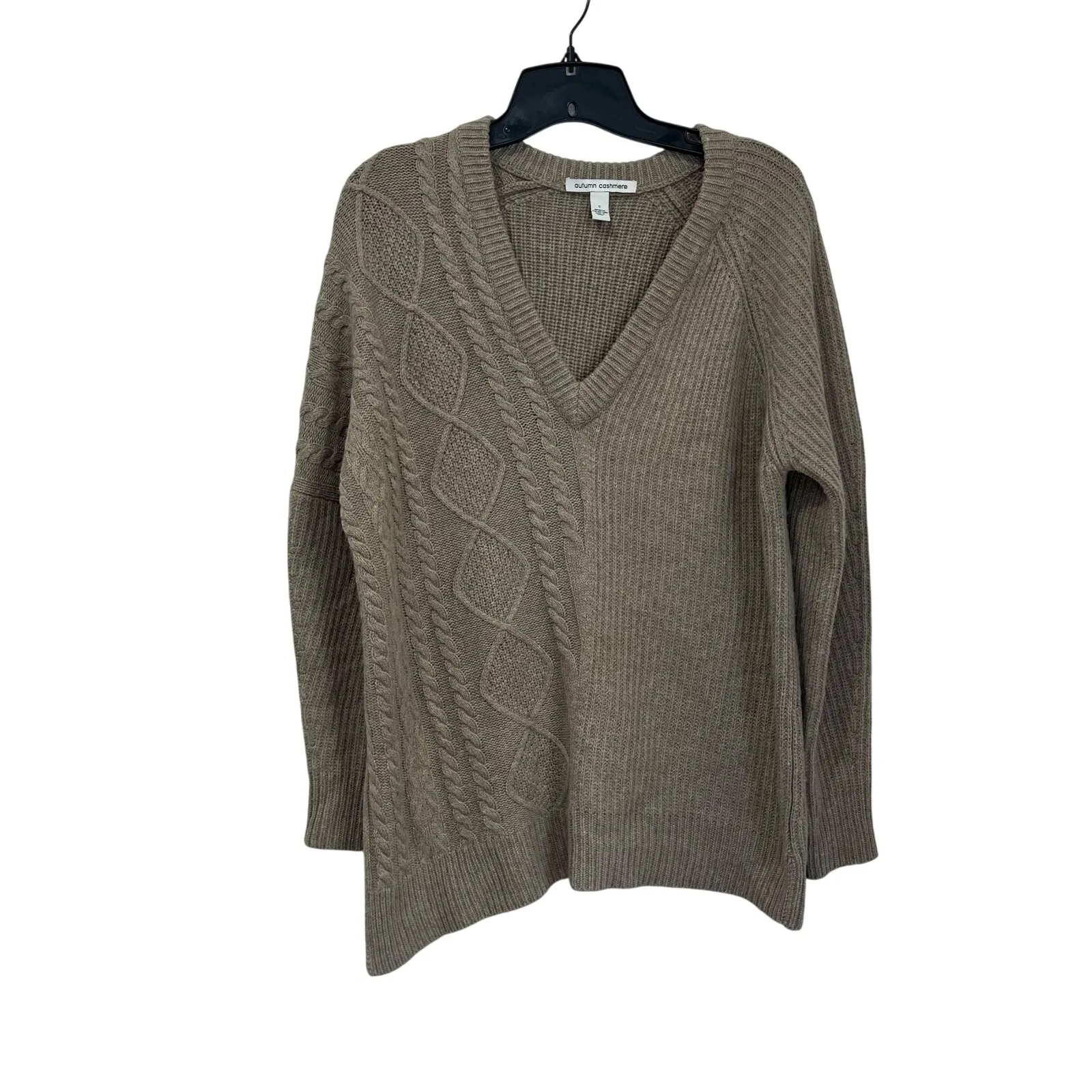 Autumn Cashmere Wool Blend Ribbed V-Neck Sweater Size S Beige Luxe - Image 2