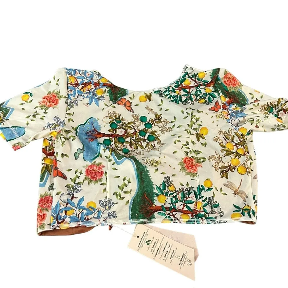 We Are HAH Womens M Tie Reversible Crop Top Lemon Floral Butterfly Mediterranean Yellow Size M - Image 3