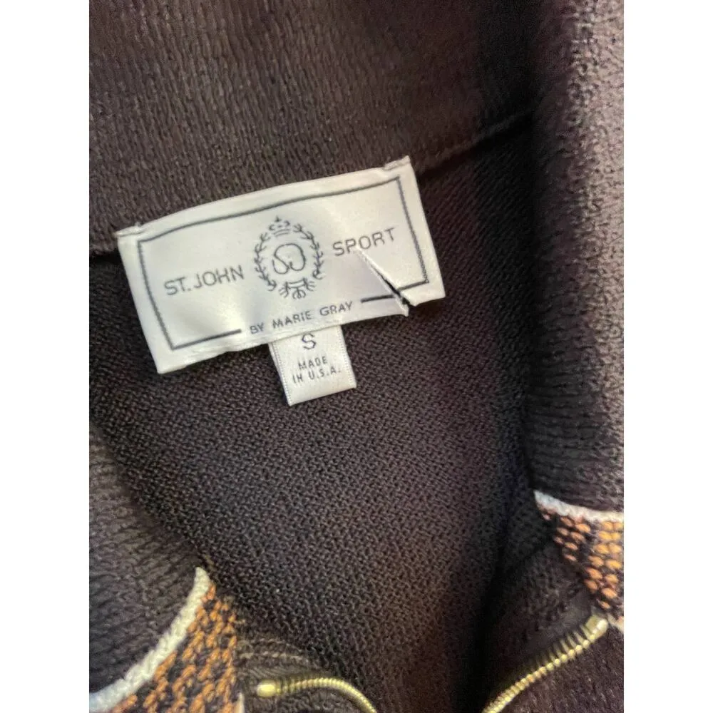 St. John Sport by Marie Gray Brown Striped Front Zip Jacket Size Small - Image 2