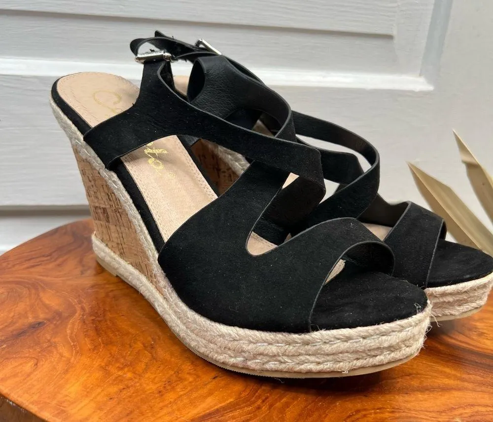 Callisto Women's Black Suede Platform Cork Wedge Sandals Size 9 - Image 10