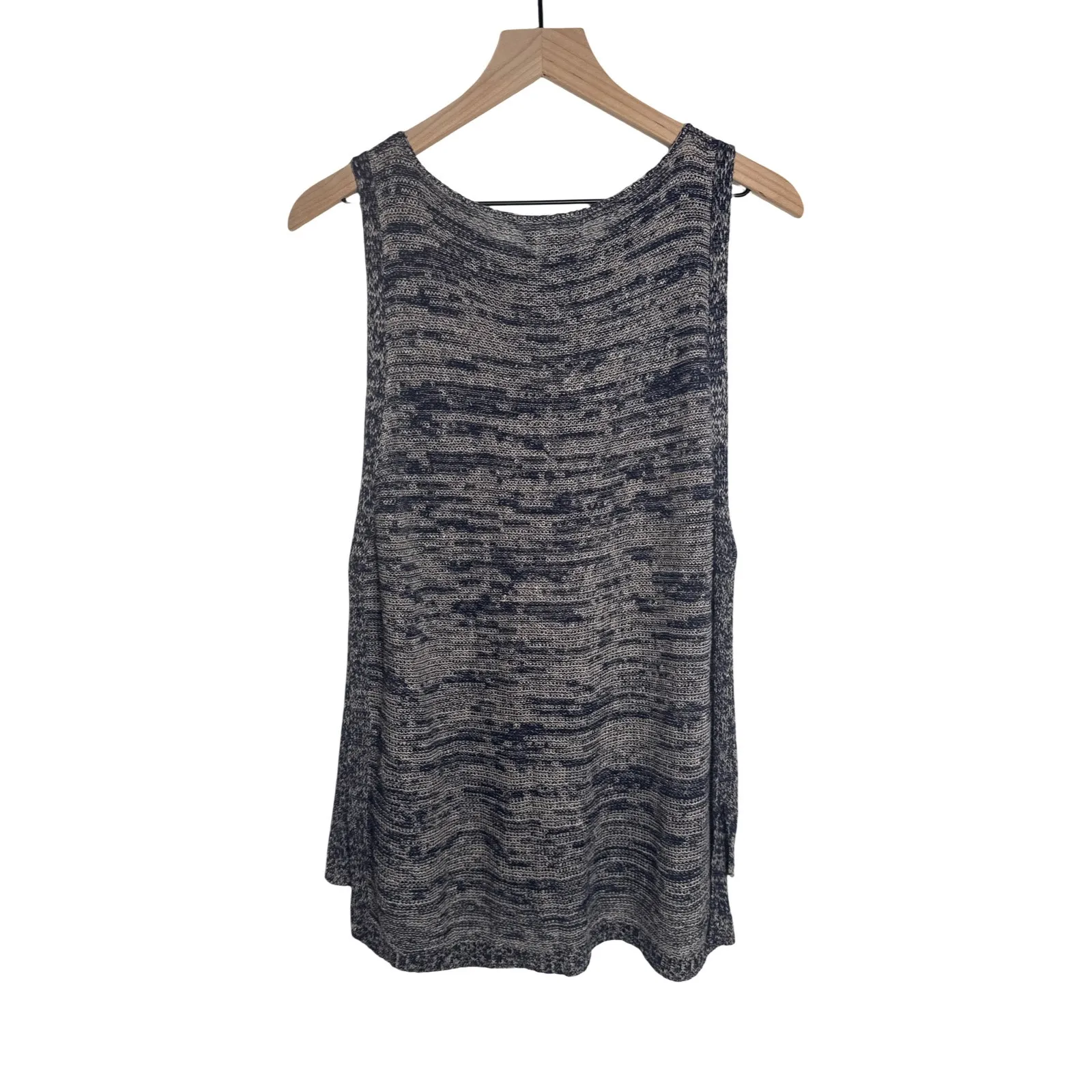 Eileen Fisher Organic Linen Marled Sleeveless Sweater Blue Size L Relaxed Knit - Image 2