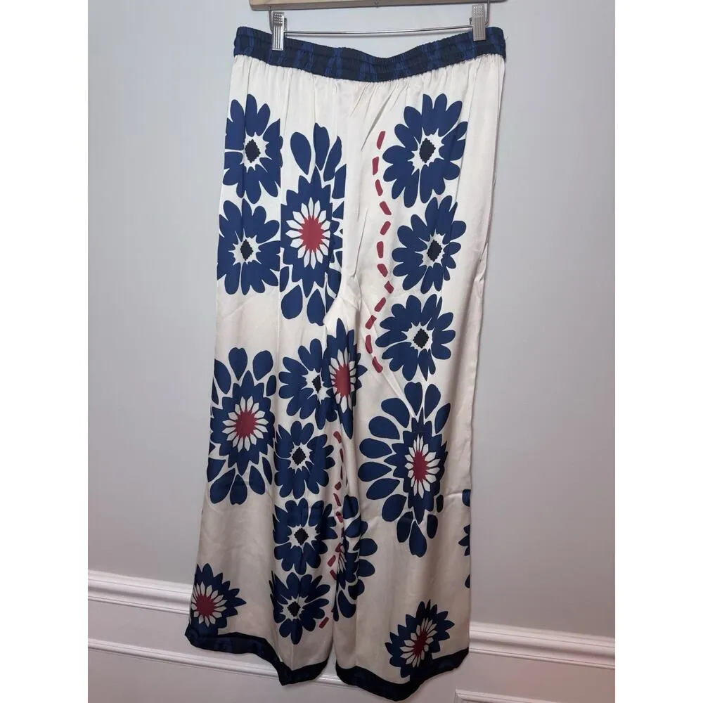 Skies Are Blue Floral Wide Leg Pants Flowy Silky Drawstring Size Large NWT - Image 3