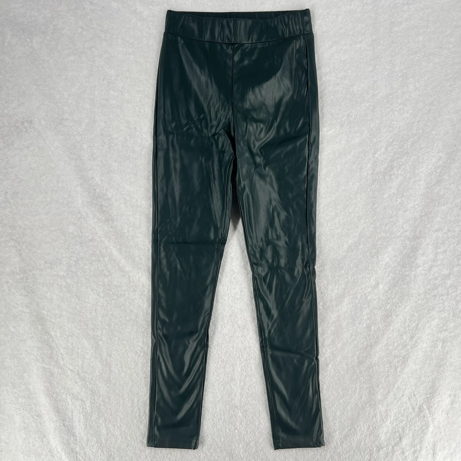 Alya Faux Leather Ankle Pants Women Small Dark Green Stretch Mid Rise Skinny Leg - Image 12