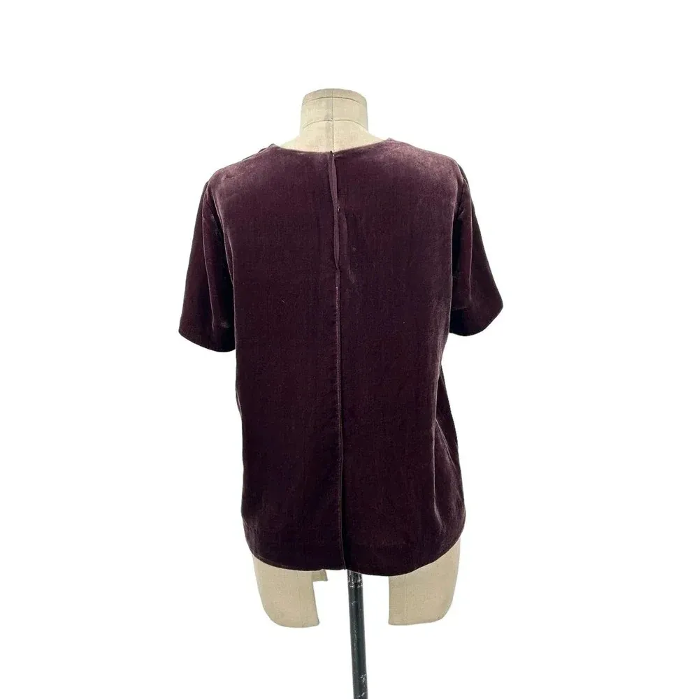 Vince Top Split-back‎ Silk Crushed Velvet Short Sleeve Raisin Purple Tee Size XS - Image 5