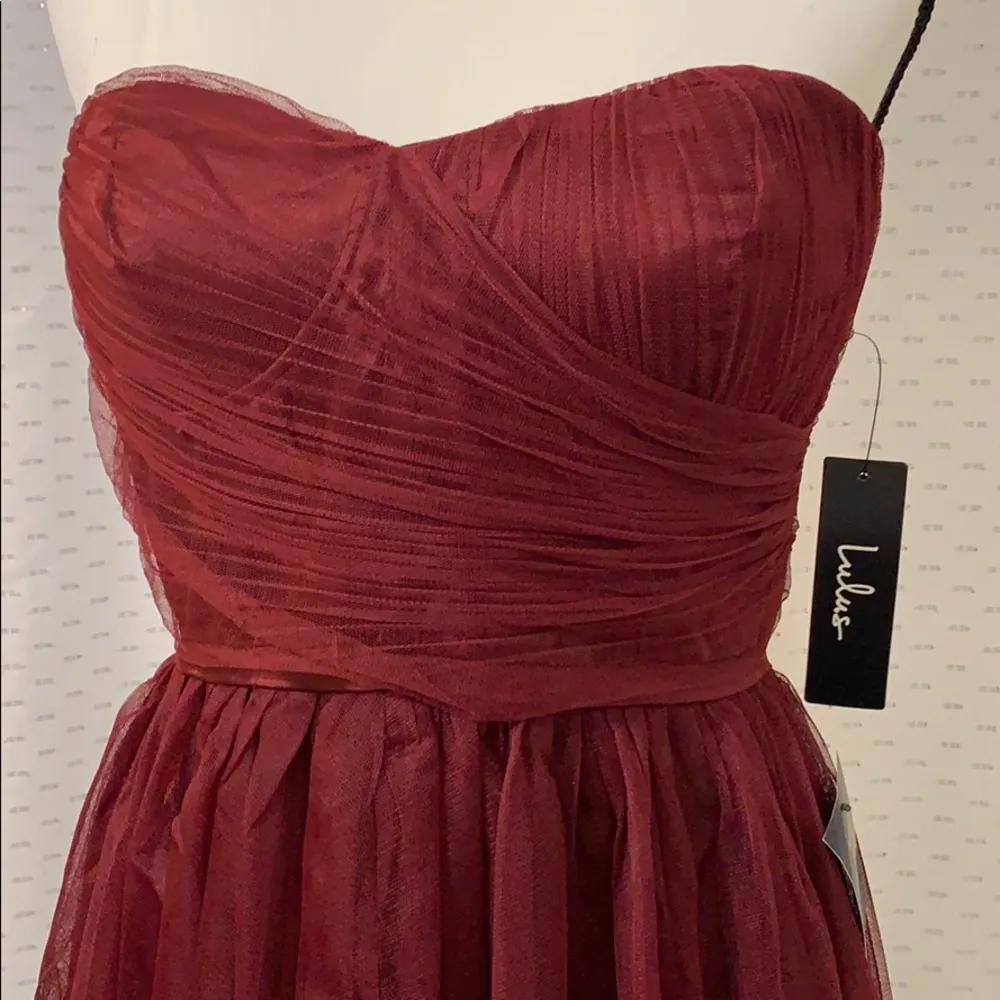 Lulus-Burgundy Tulle Strapless Skater Dress NWT - Image 3