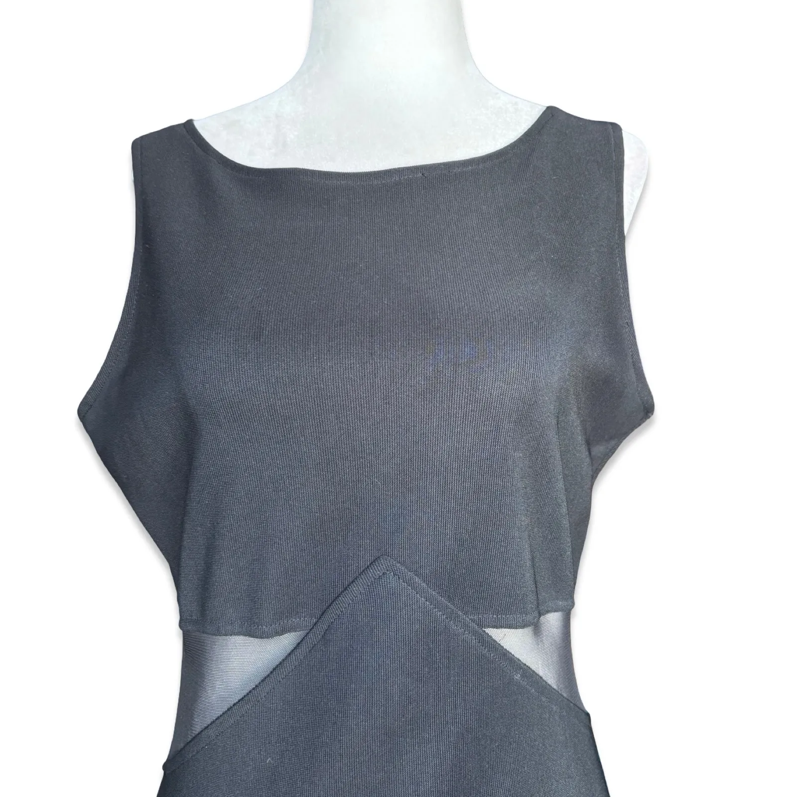 Vintage Black Mesh Cutout Maxi Dress Sleeveless Bodycon Column Gown Minimal 6 - Image 9