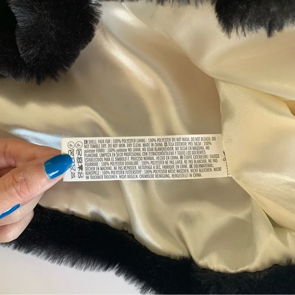 Forever 21 White/Black/Light Pink Colorblock Faux Fur Coat Jacket Large - Image 3