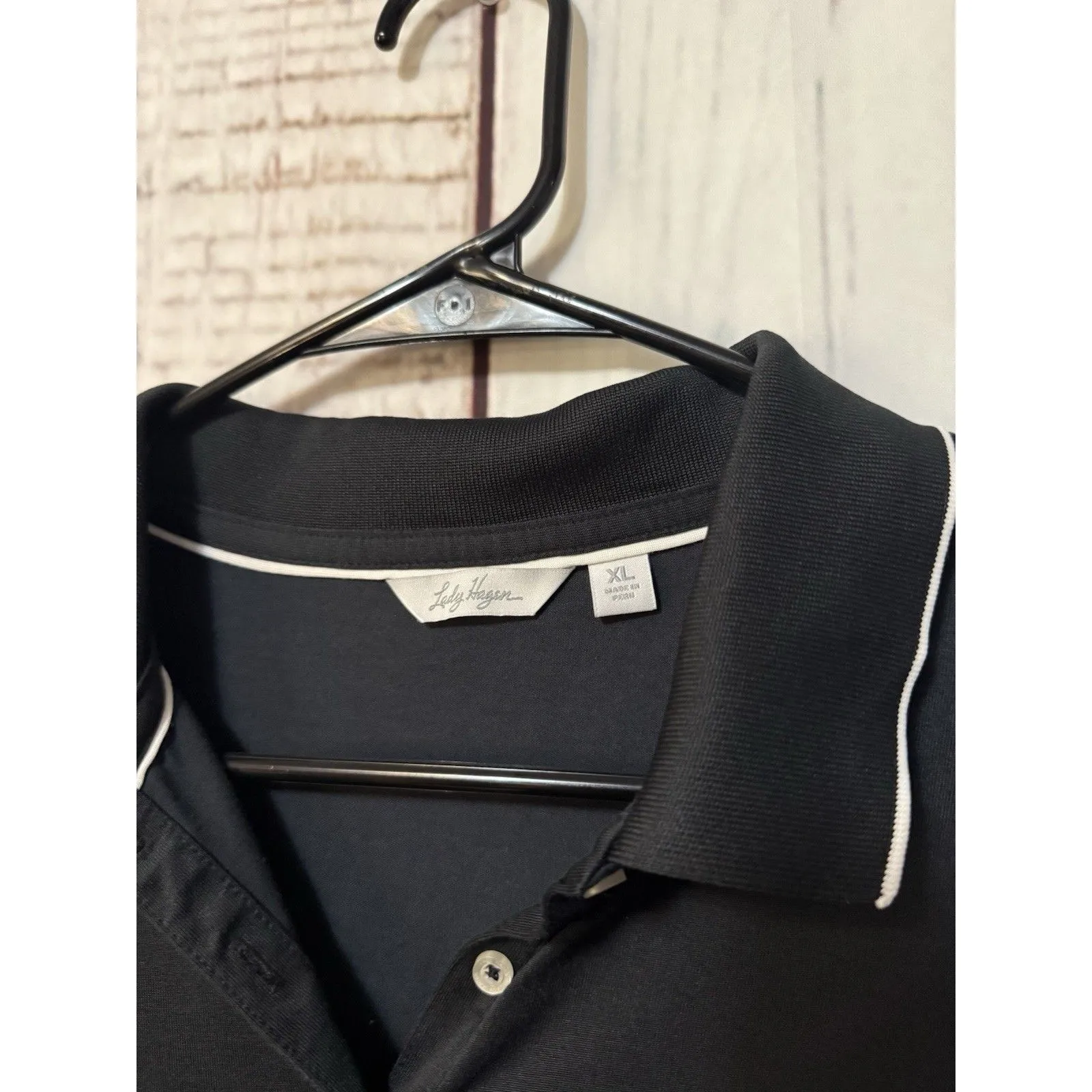 Lady Hagen Short Sleeve Collared V Neck Golf Polo Shirt Black White Size XL Peru - Image 2