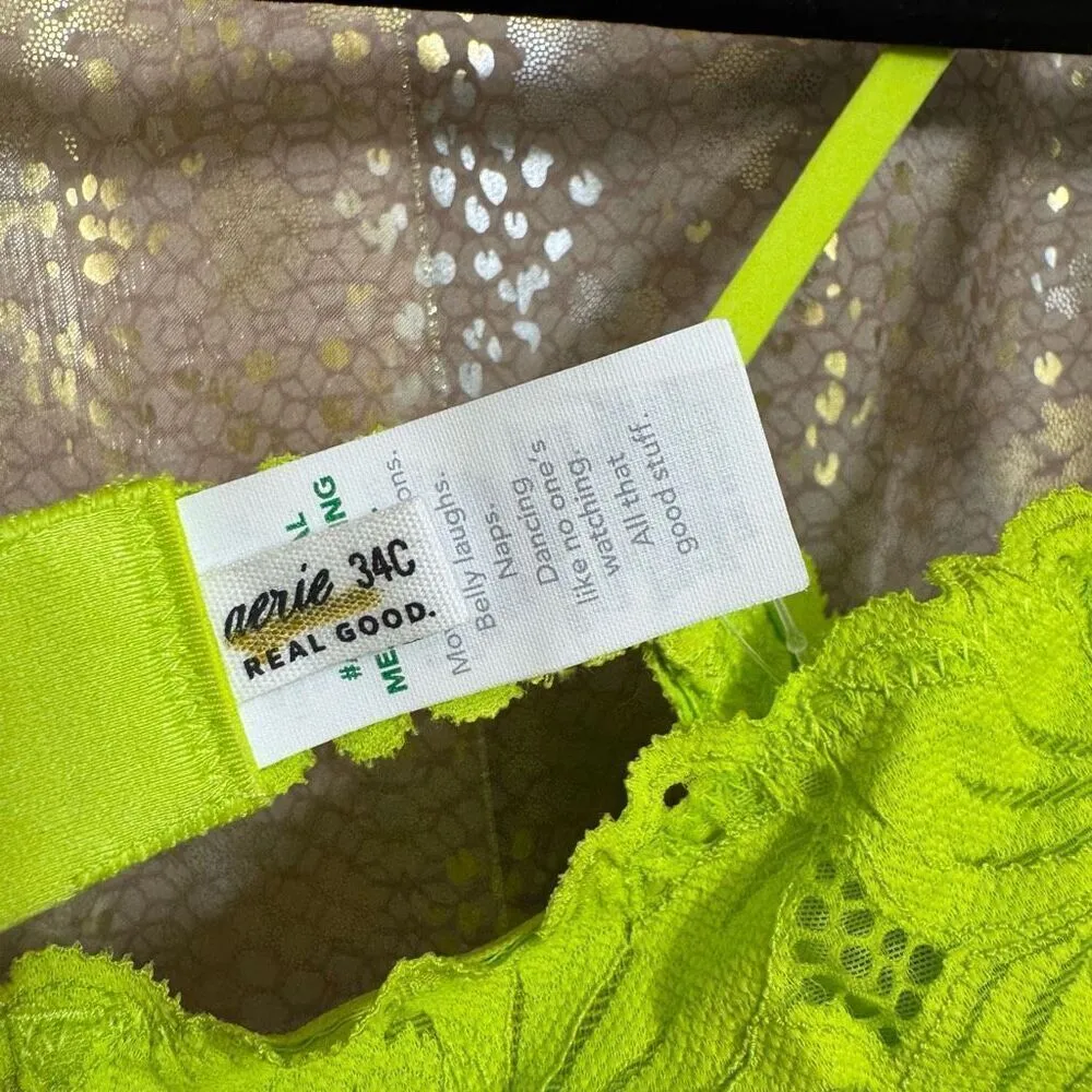 Aerie Real Power Beach Daze Lace Lime Green Unlined Balconette Bra 34C NWT - Image 5