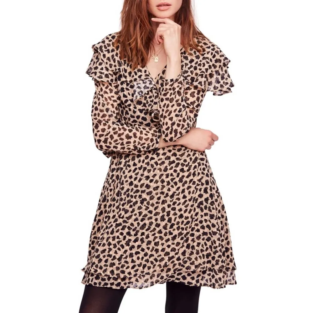 Free People cheetah‎ ruffle wrap frenchie dress - Image 6