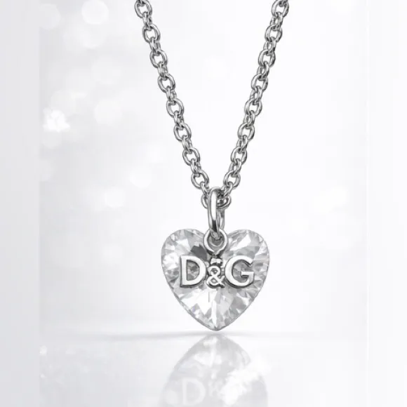 Vintage D&G Jewels Clear Crystal Heart Necklace w Logo Pendant Original Packing - Image 2