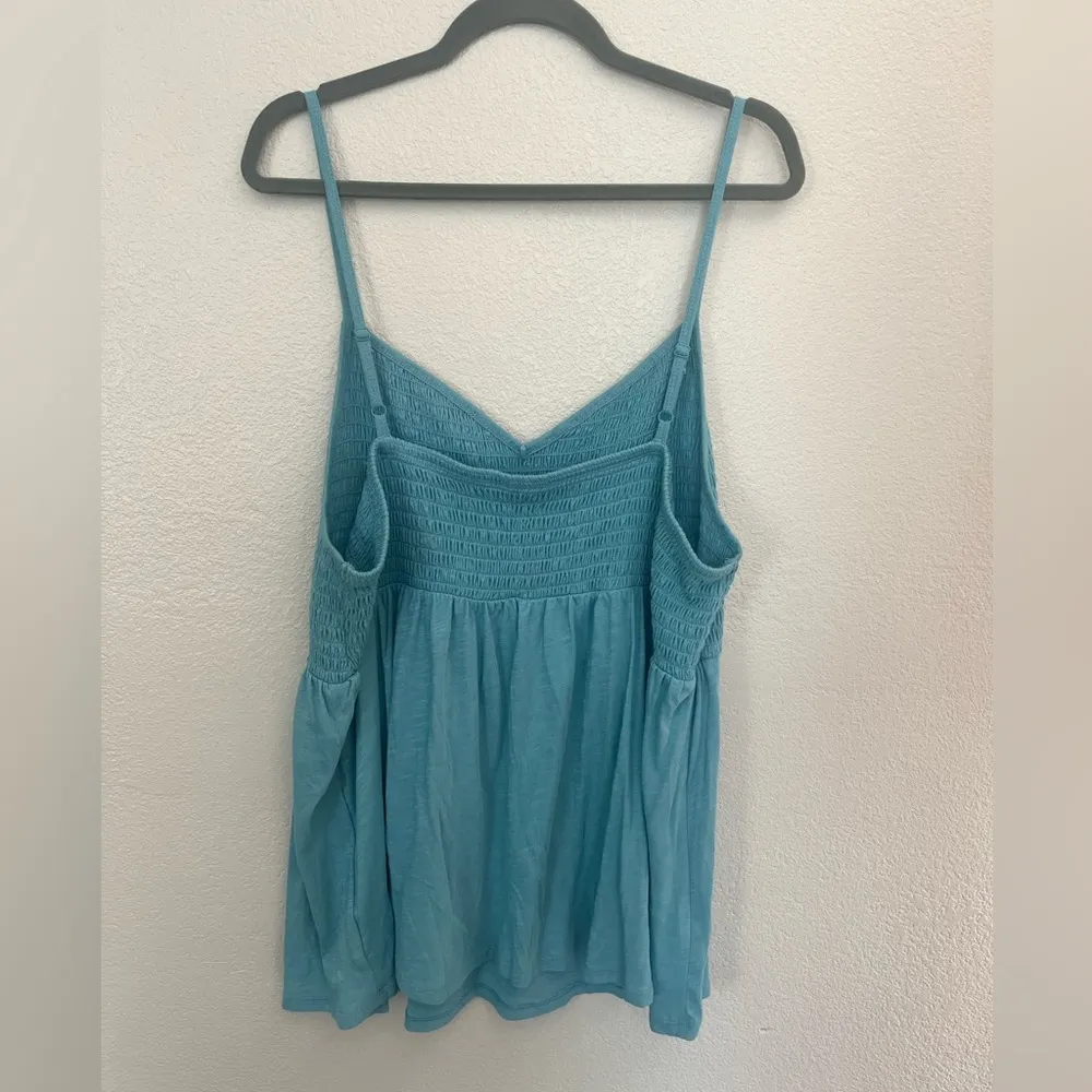 NWT Torrid Blue Cotton Modal Slub V-Neck Smocked Babydoll Tank - Image 7