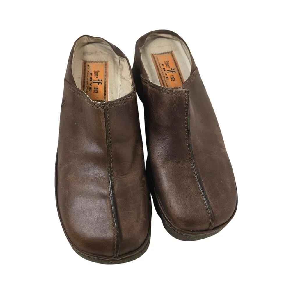 Vintage Frye Brown Mules Size 6M - Image 2