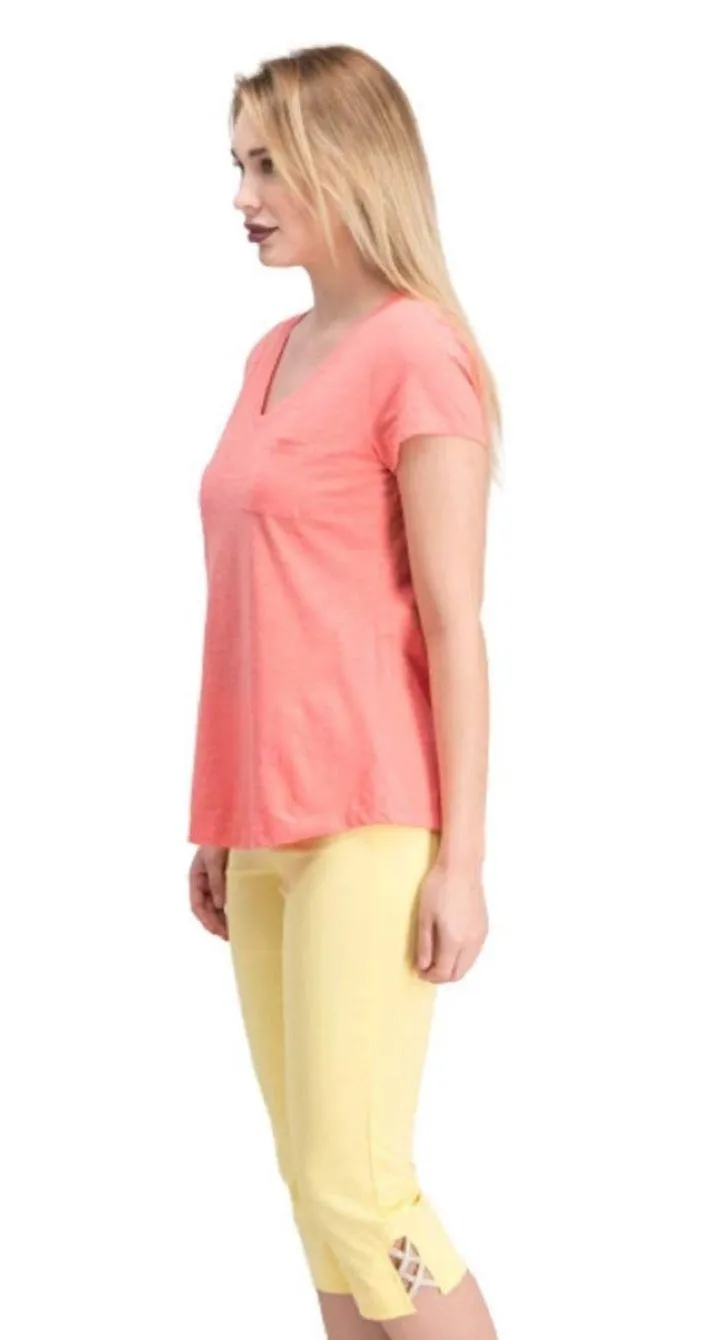 Pink V-neck Patch Pocket T-shirt XS - Image 3