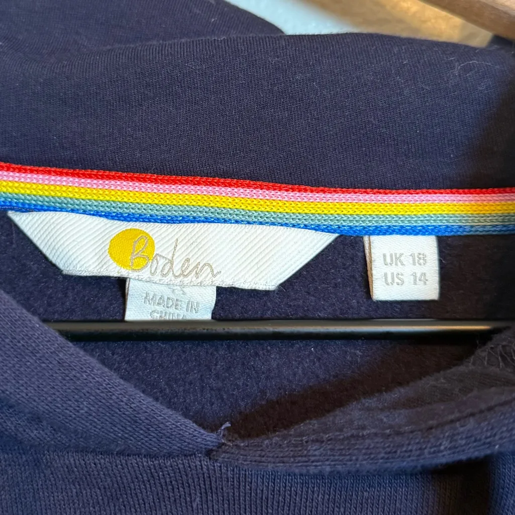 Boden Metallic Striped Sleeve Oversized Hoodie Blue Size 14 - Image 4