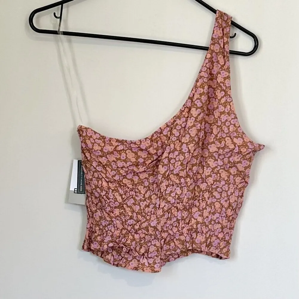 NWT BP by Nordstrom Floral One Shoulder Crop Top in Pink Allison - M - Image 7