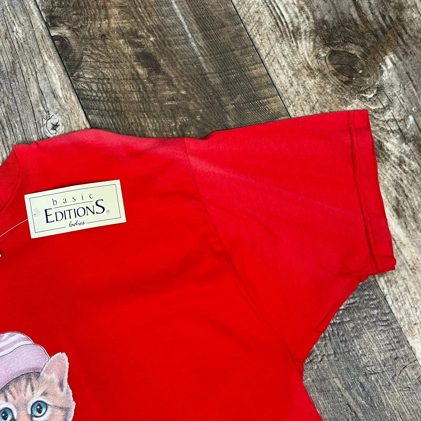 Y2K Red Crew Neck Cat Kitten I Love You T - Image 5