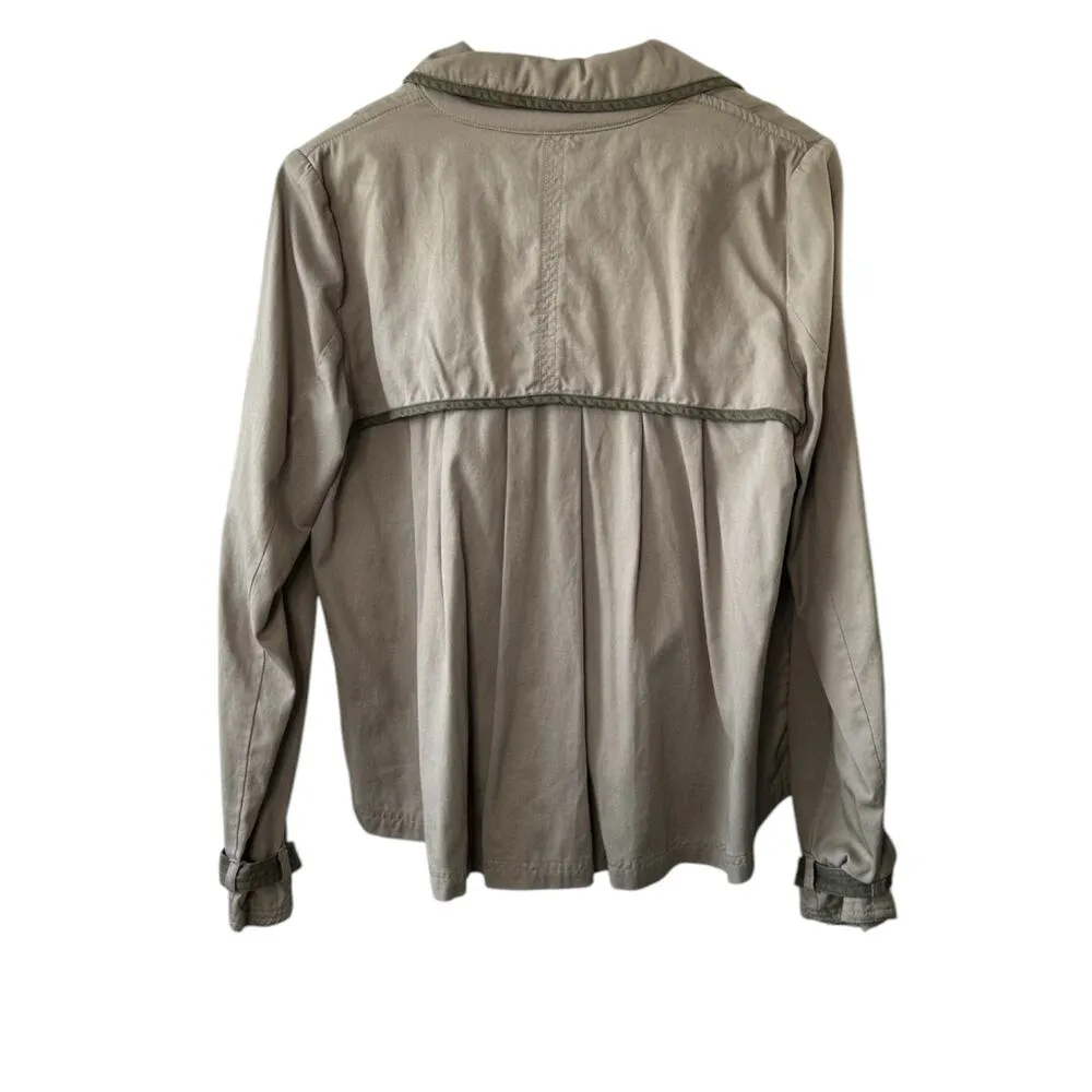 Free People Light Gray Khaki Double Breasted Cotton Blend Jacket Women's Sz 12 - Image 8