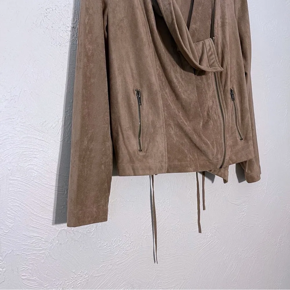 Cupcakes and Cashmere  Moto Zip Jacket Large Faux Suede SZ L Tan - Image 3