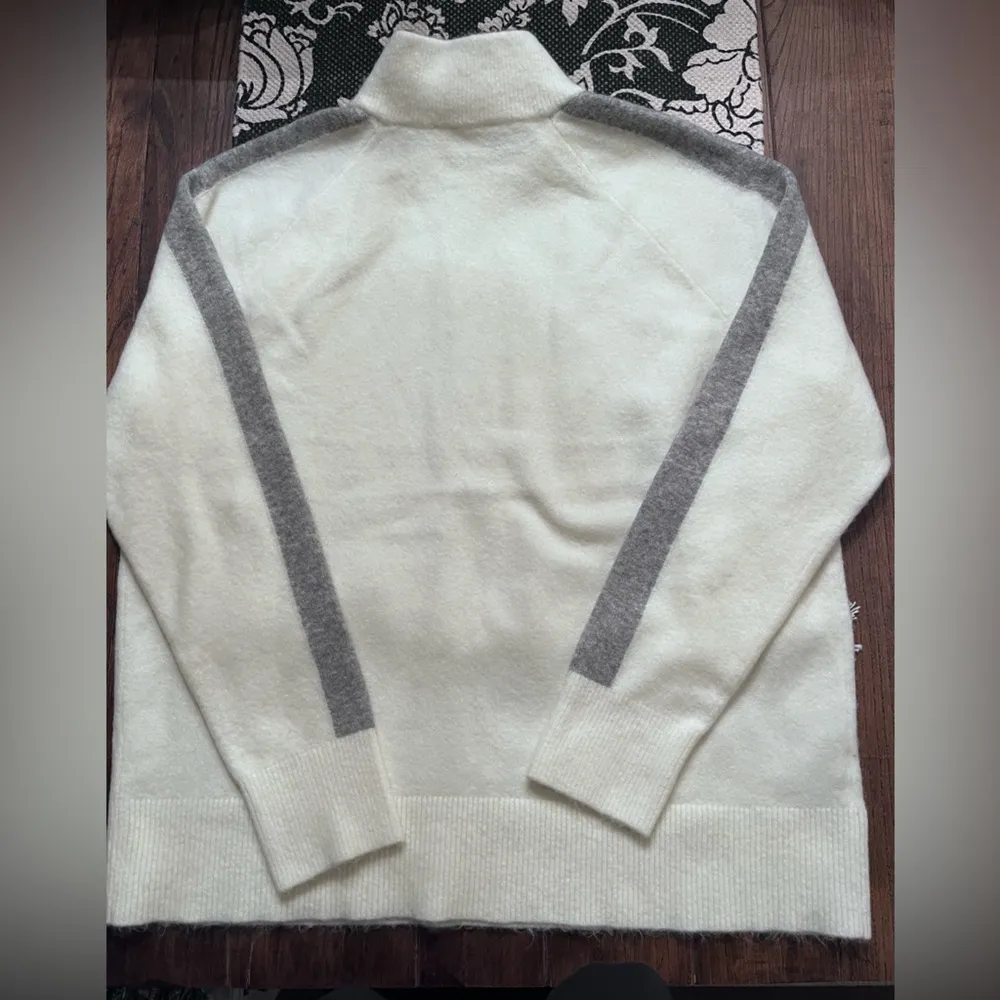 Lou&Grey NWT 1/4 zip Sweater top. Sz L Cream w Gray Stripe - Image 6