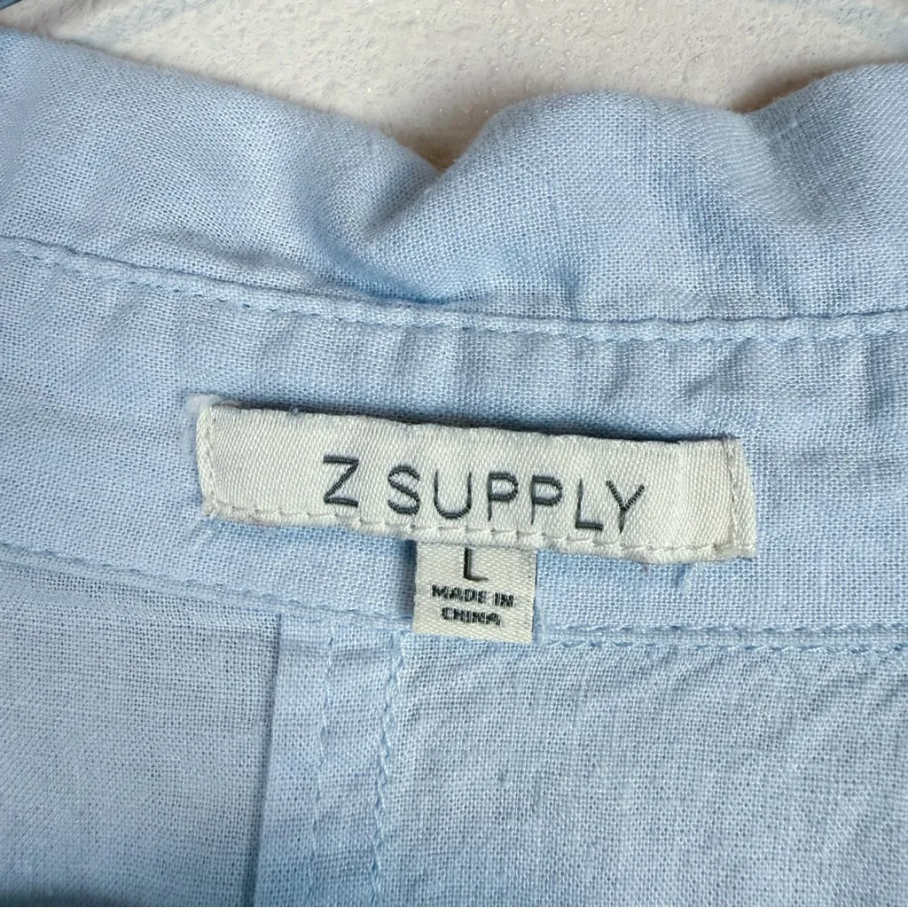 Z Supply The Perfect Linen Top Salt Water Light Blue Size Large - Image 6