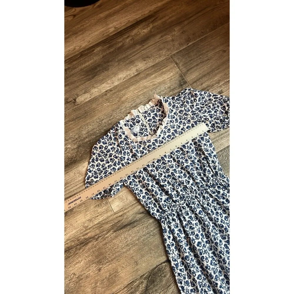 Vintage 70s Sears Floral Lace Prairie Dress Cottagecore Victorian no size #172 Blue - Image 3