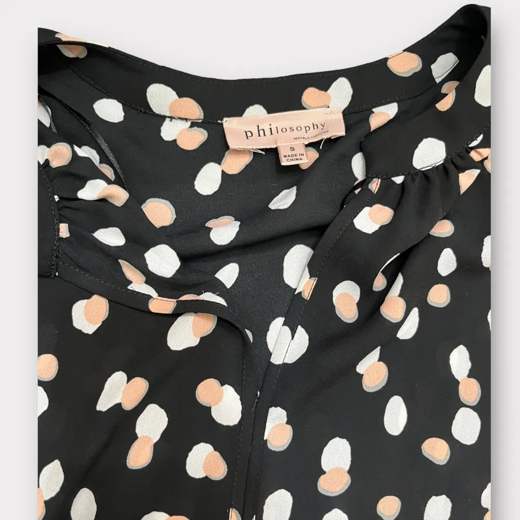 Black philosophy blouse with pink and white polka dots - Image 3
