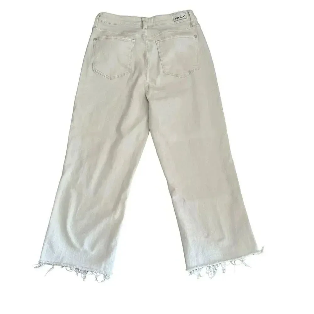 Judy Blue White Wide Leg Crop High Waisted Y2K Minimalist Denim SZ 7/28 #1942 - Image 4