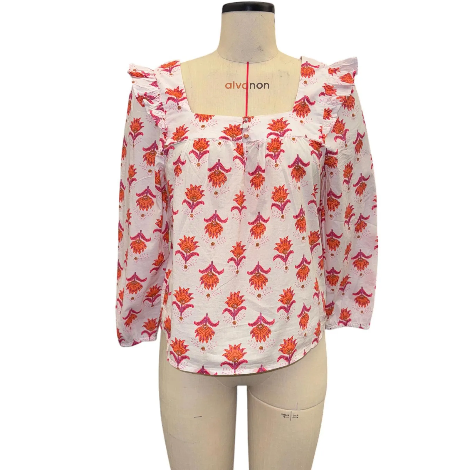 J. Crew Cotton Square Neck Ruffle Top Size M White Fresh Cantaloupe‎ Womens - Image 2