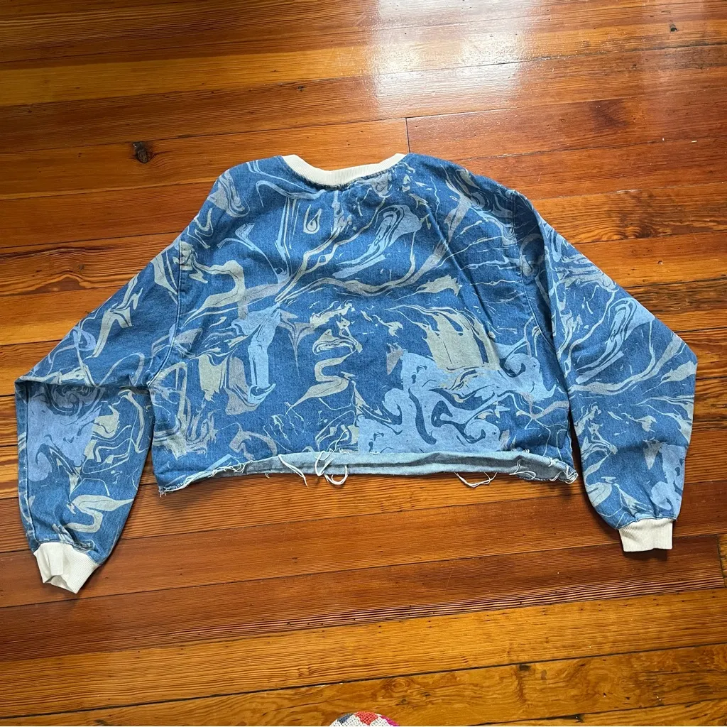 Zara Blue and Cream Crop Top - Image 3