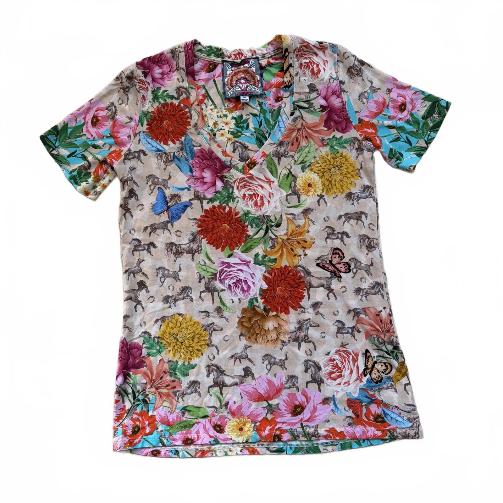 Johnny Was Lace Garden Favorite V-Neck Tee Shirt Top Blouse Women's Size XXS - Image 5