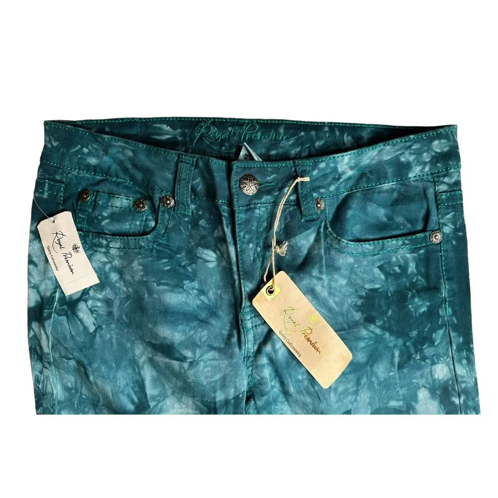 NEW Royal Premium Womens Turquoise Tie Dye Ankle Skinny Leg Jeans Blue Size 6 - Image 3