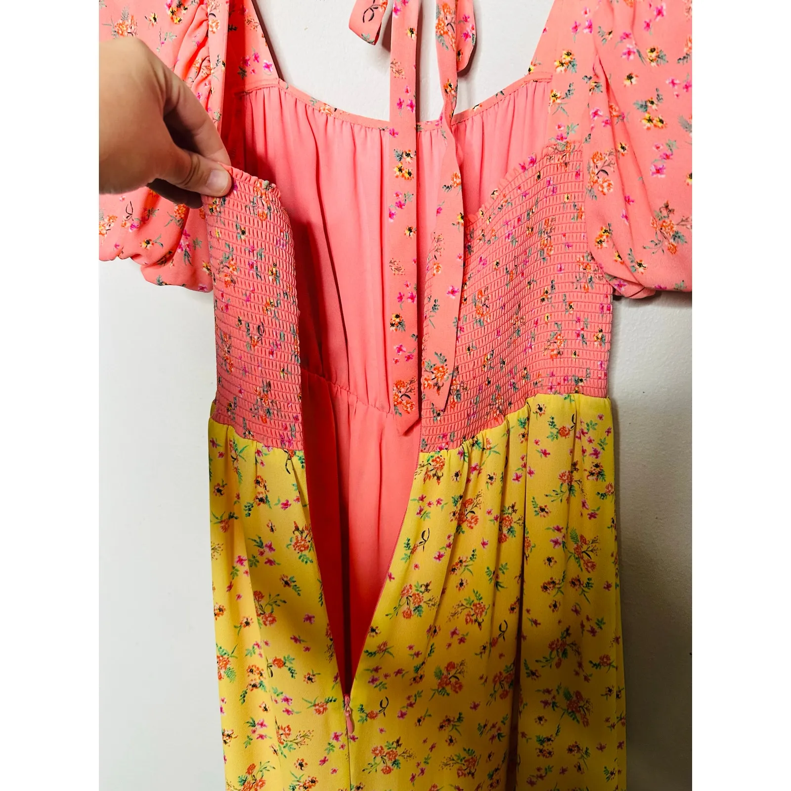 COLOR ME COURTNEY Yellow Pink Ditsy Flower Printed Cece Maxi Dress Size 2 - Image 7