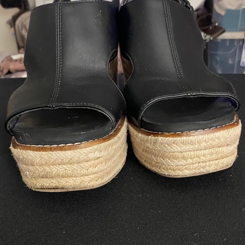 Corkys Black Vegan Leather Jute Wedge Sandals Size 9 - Image 11