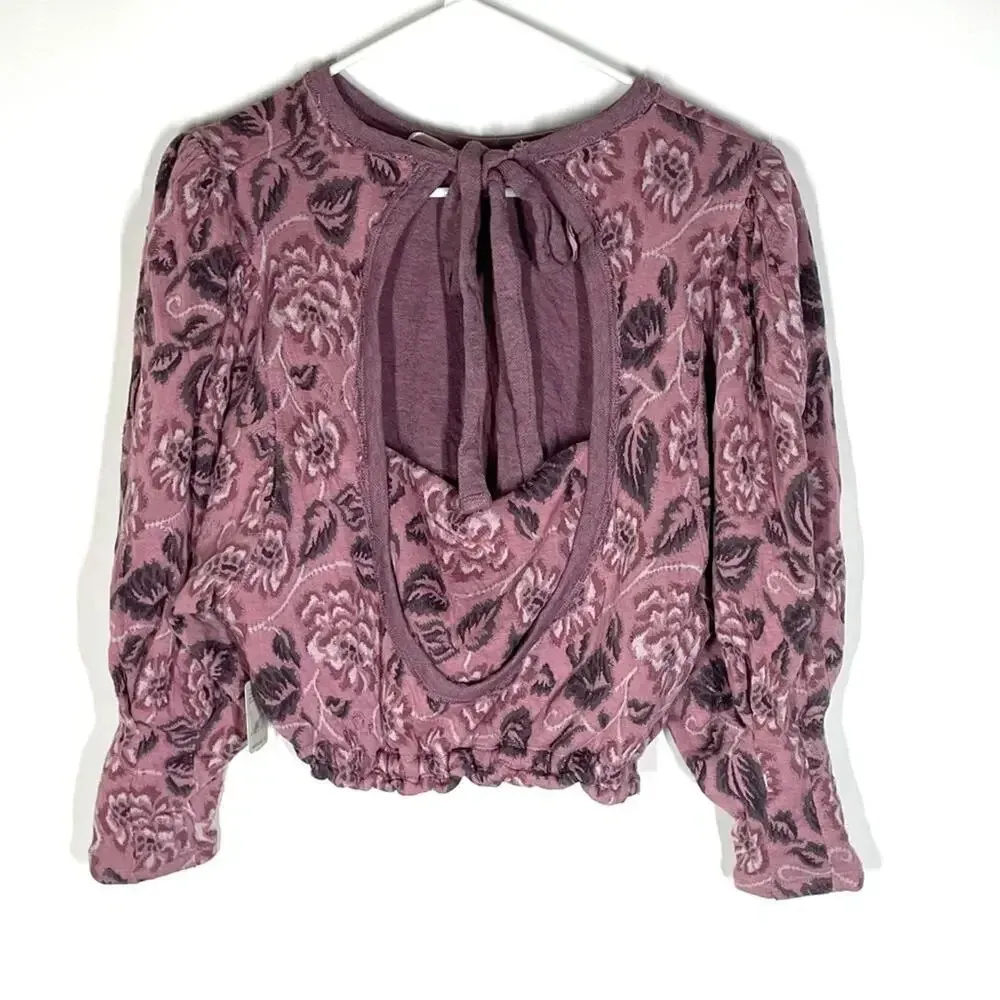 NEW Free People No Ordinary Jacquard Pink Floral Cropped Sweater Size Medium - Image 7