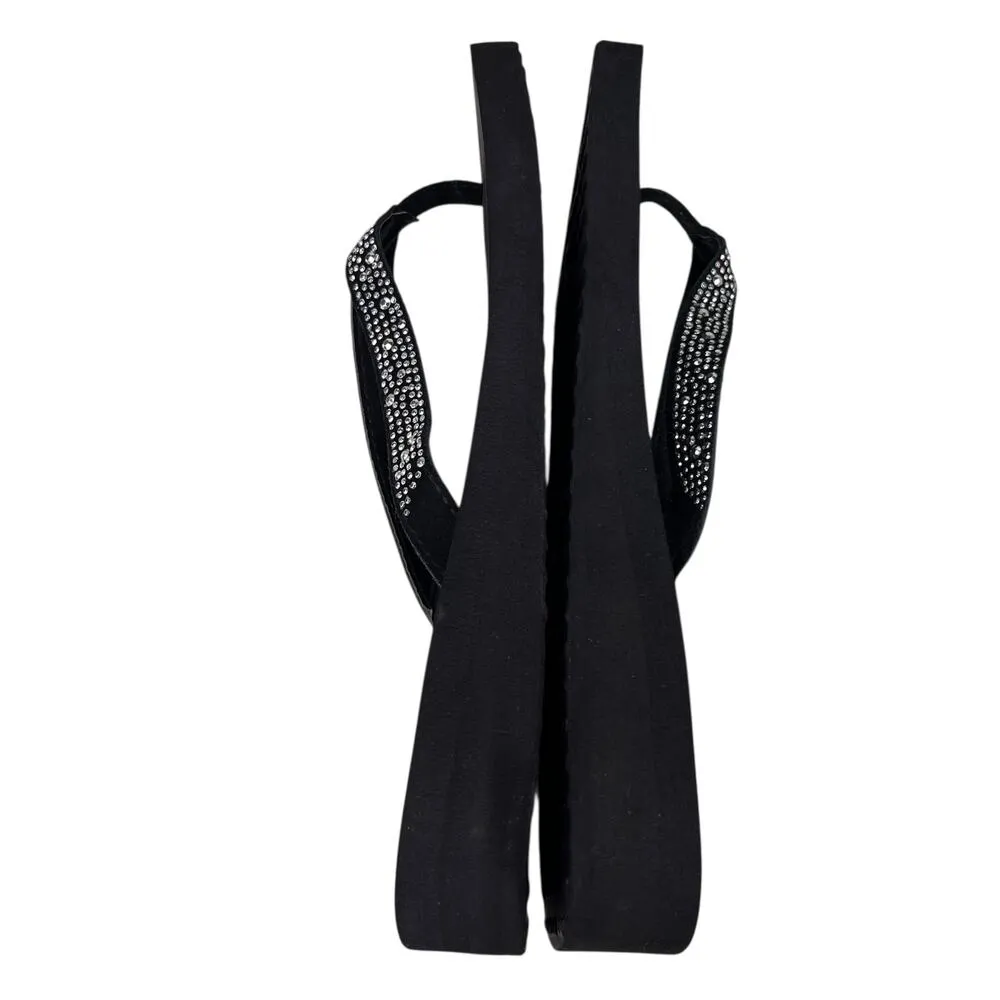 Yellow Box Rhinestone Flip Flop Sandal 9 Black Leather Upper New - Image 6