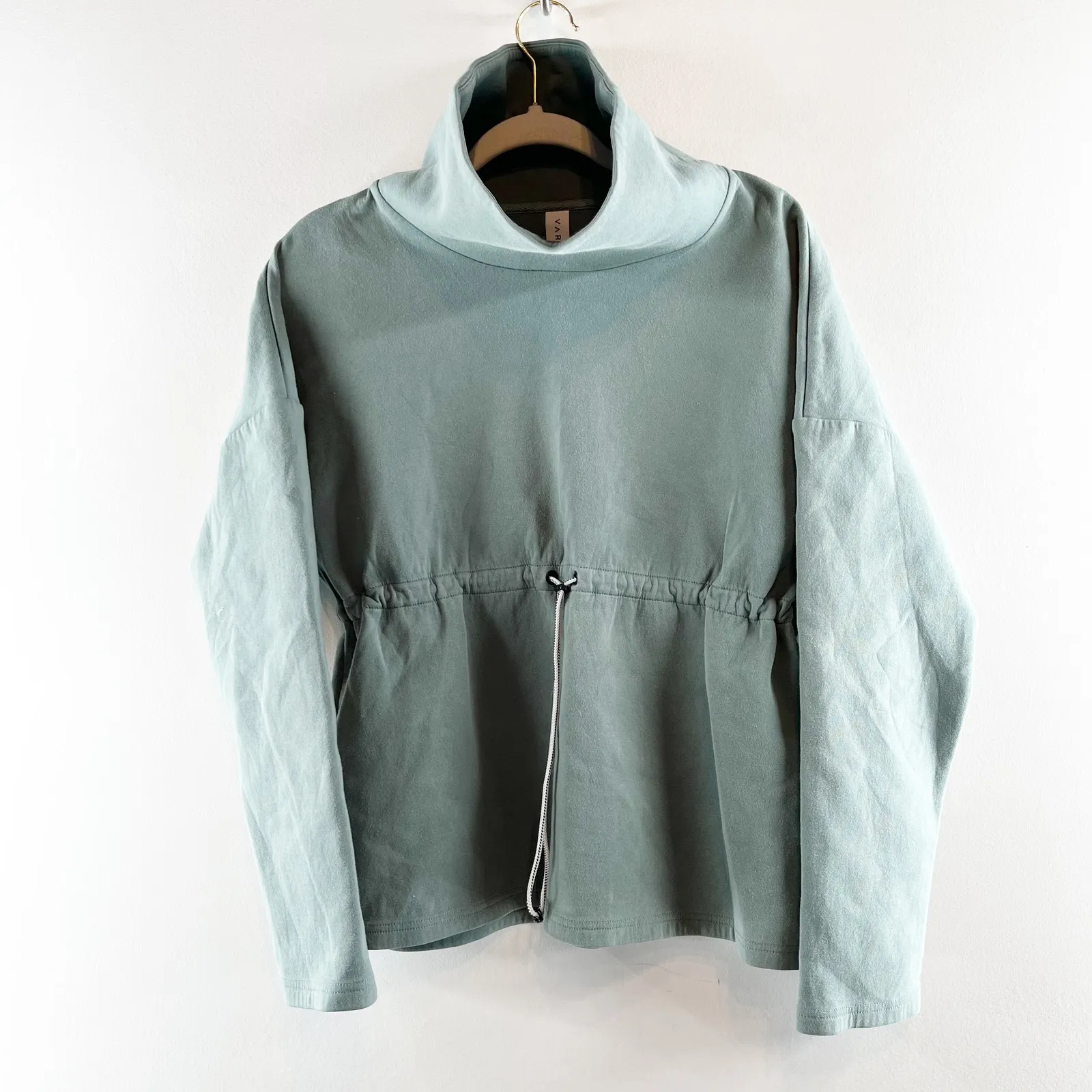 Varley Barton Turtleneck Pullover Sweatshirt Drawstring Waist Green XS - Image 2