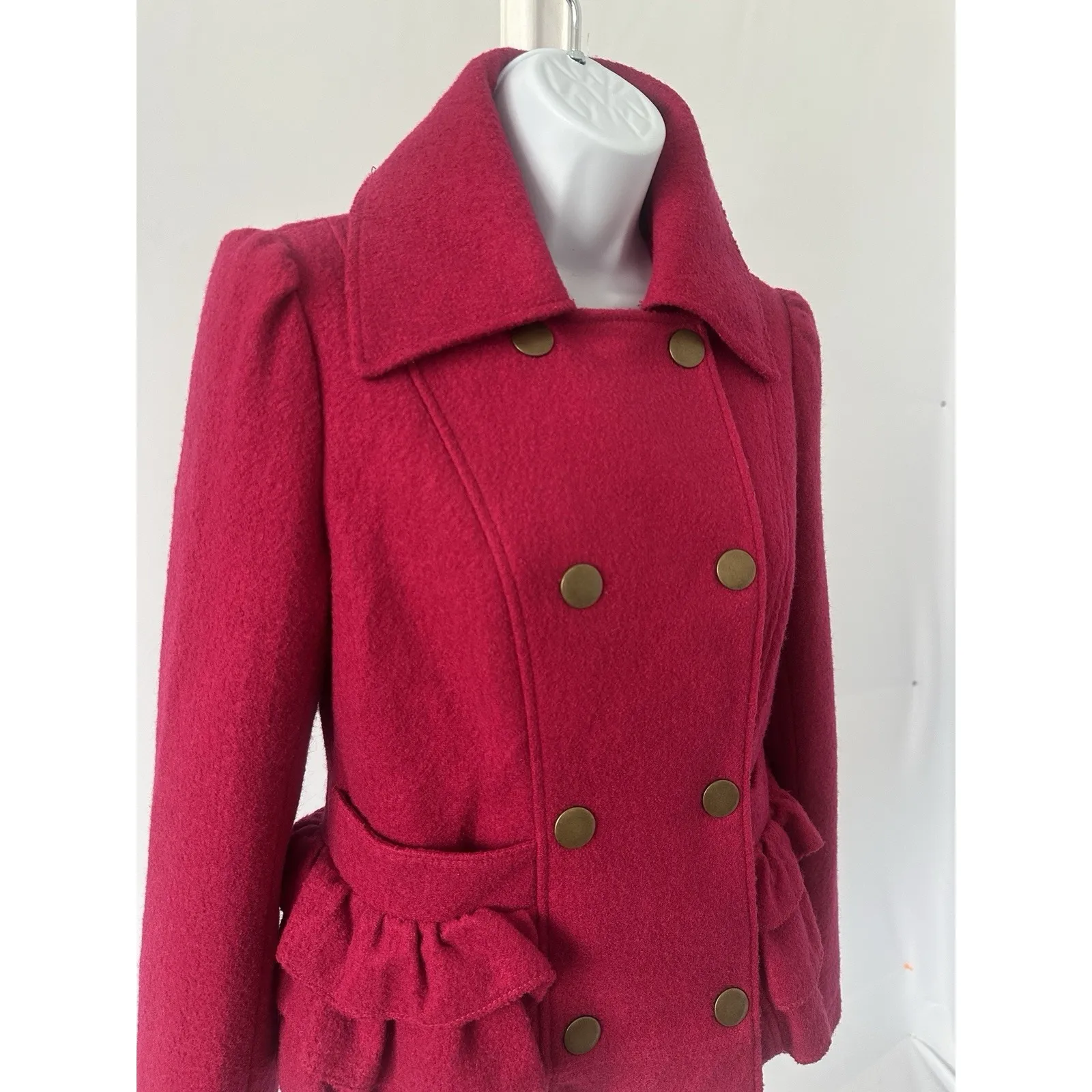 Tulle Anthropologie Hot Pink Ruffled Cropped Jacket, Sz: S Wool Blend (b2A) - Image 2