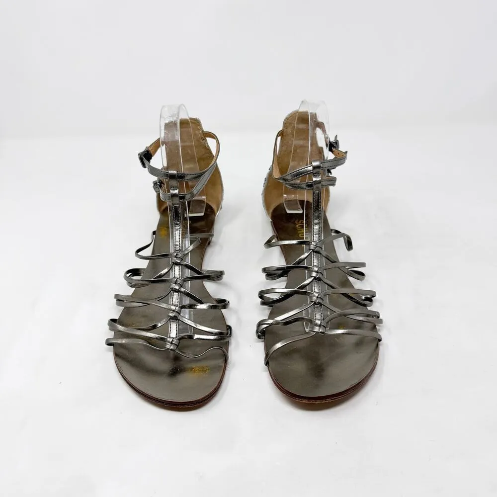 [Schutz] Metallic Silver Leather Sequined Back Strappy Gladiator Sandals Size 9 - Image 8