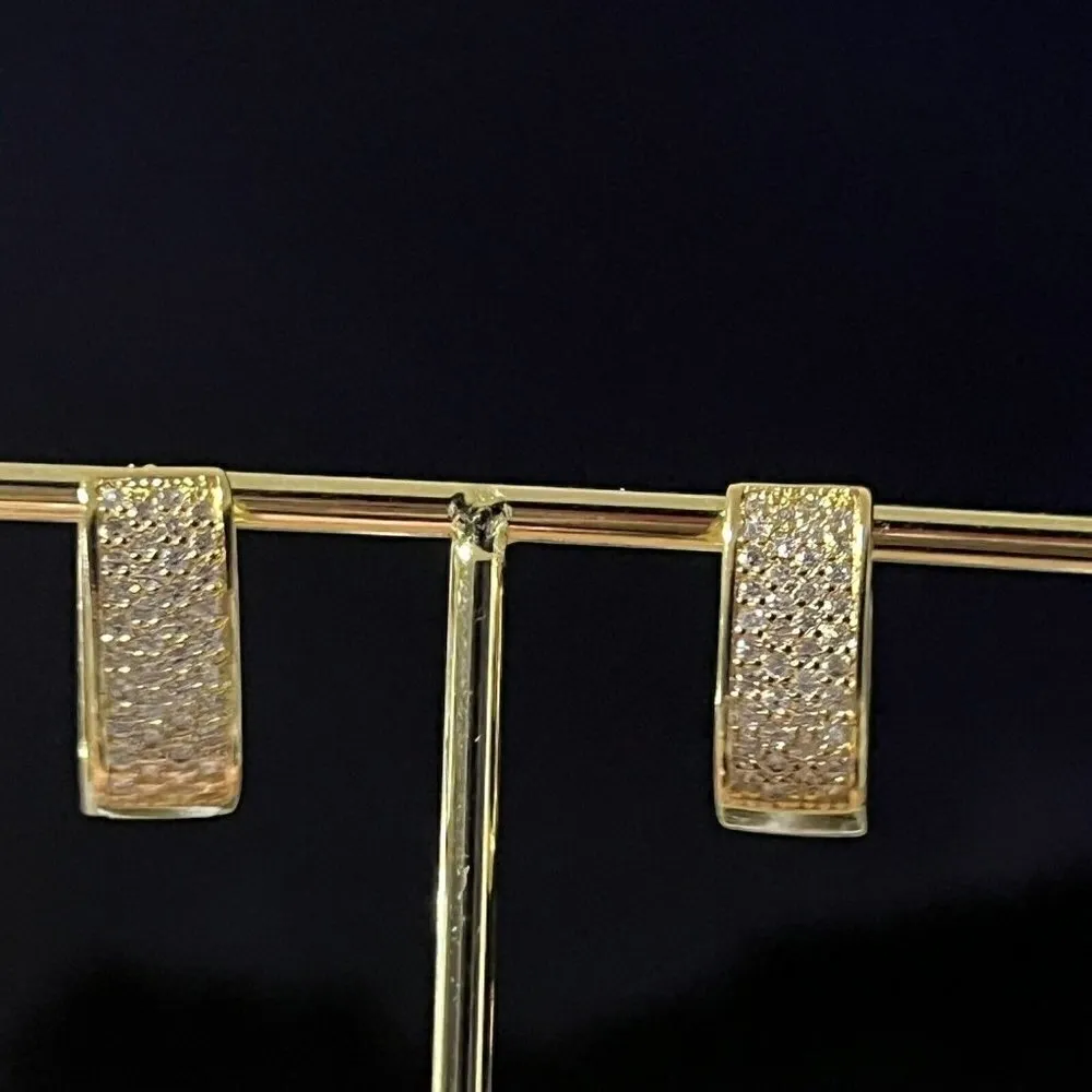 18k Gold Plated cubic zirconia U Huggie hoop earrings stainless steel jewelry - Image 10