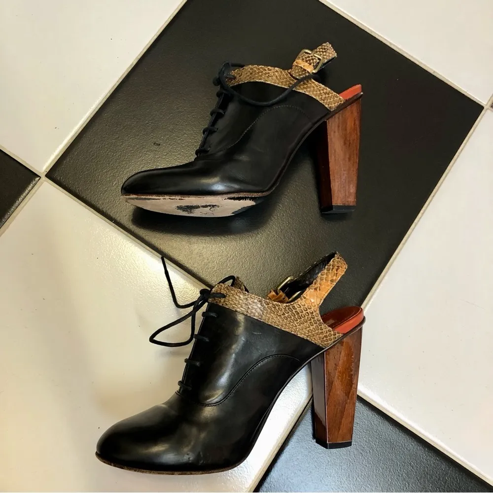 Vintage  Oxford Sling Back Reptile Embossed Leather Wood Heel 7.5 - Image 3