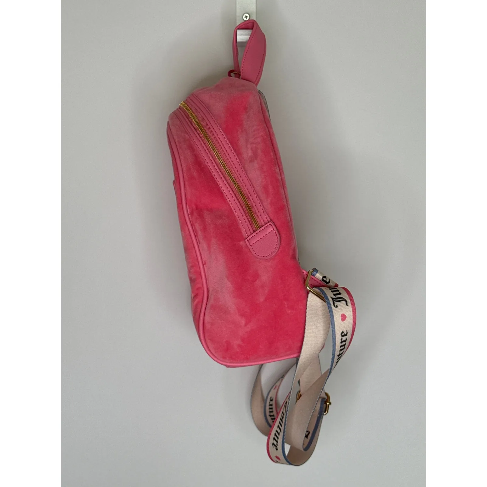 Juicy Couture Pink Velour Rhinestone Logo Backpack with Juicy heart lego charm - Image 9