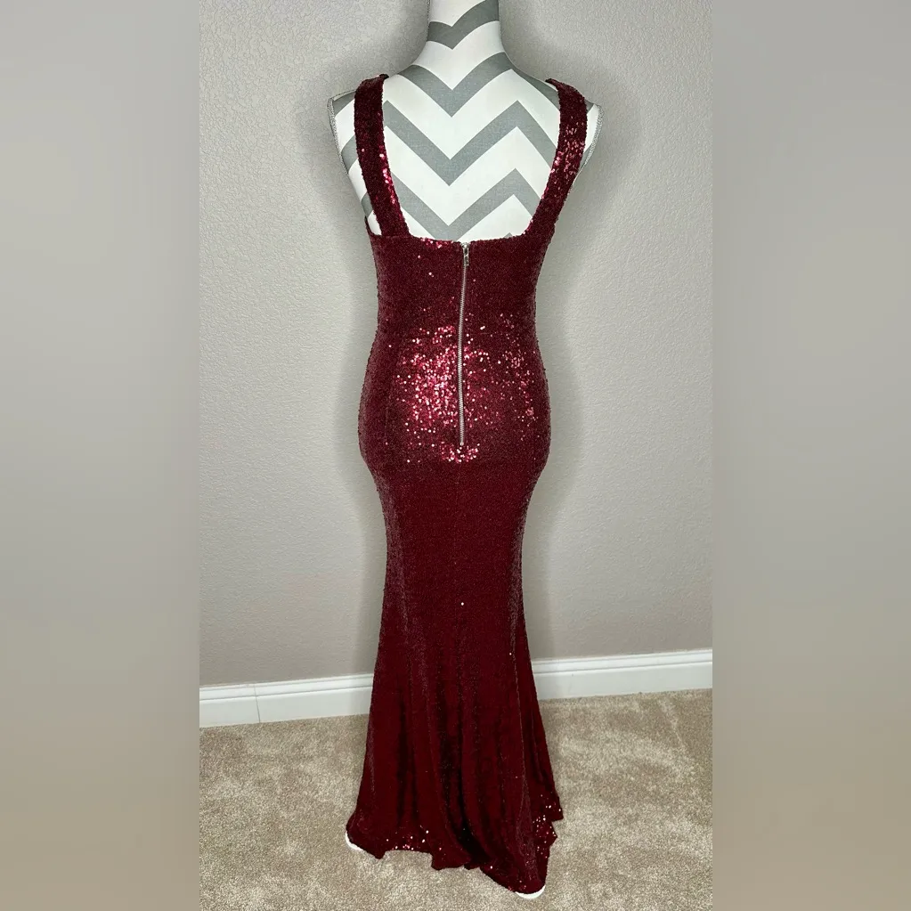 Crystal Doll Deep Red Sequin Maxi Dress - Image 2