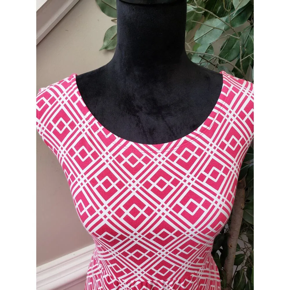 JM Collection Shift Dress Womens XL Pink White Geometric Round Neck Pullover - Image 10